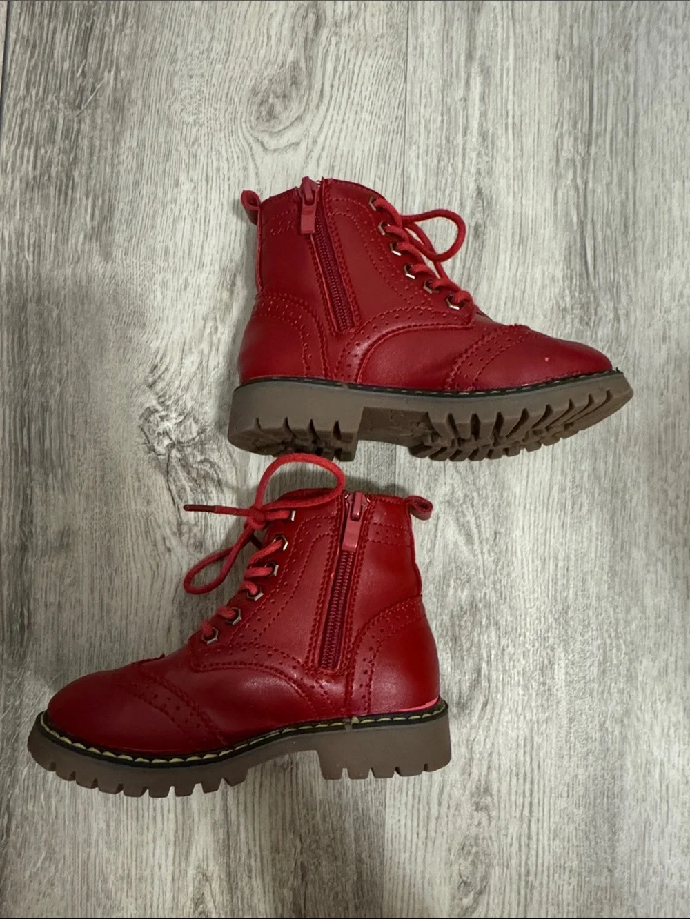 Kids Red Lace-Up Ankle Boots